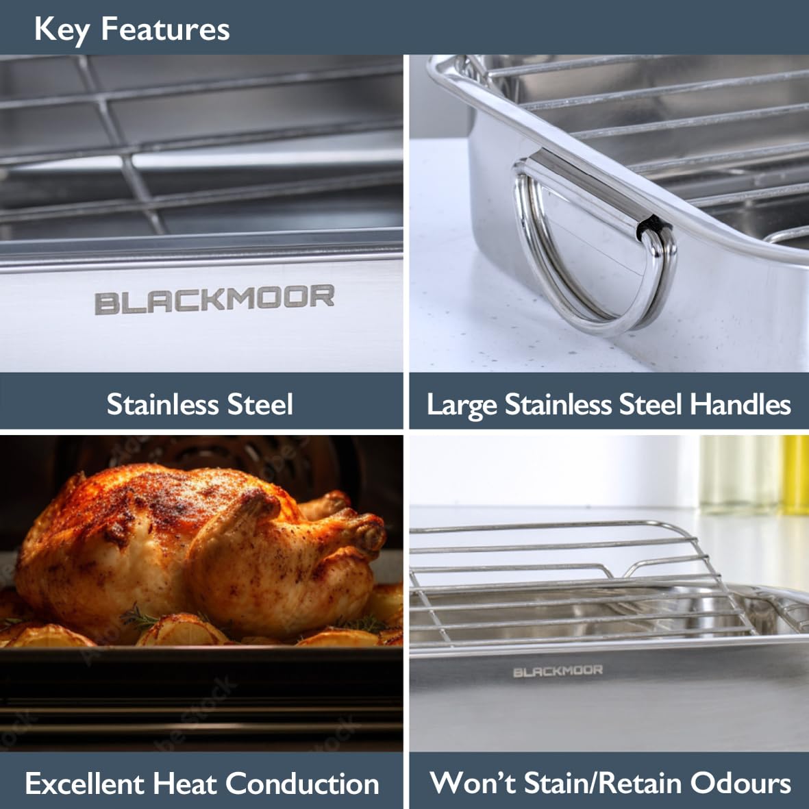 Non-Stick Roasting Tin with Removable Rack for Meat, Poultry & Vegetables - Blackmoor