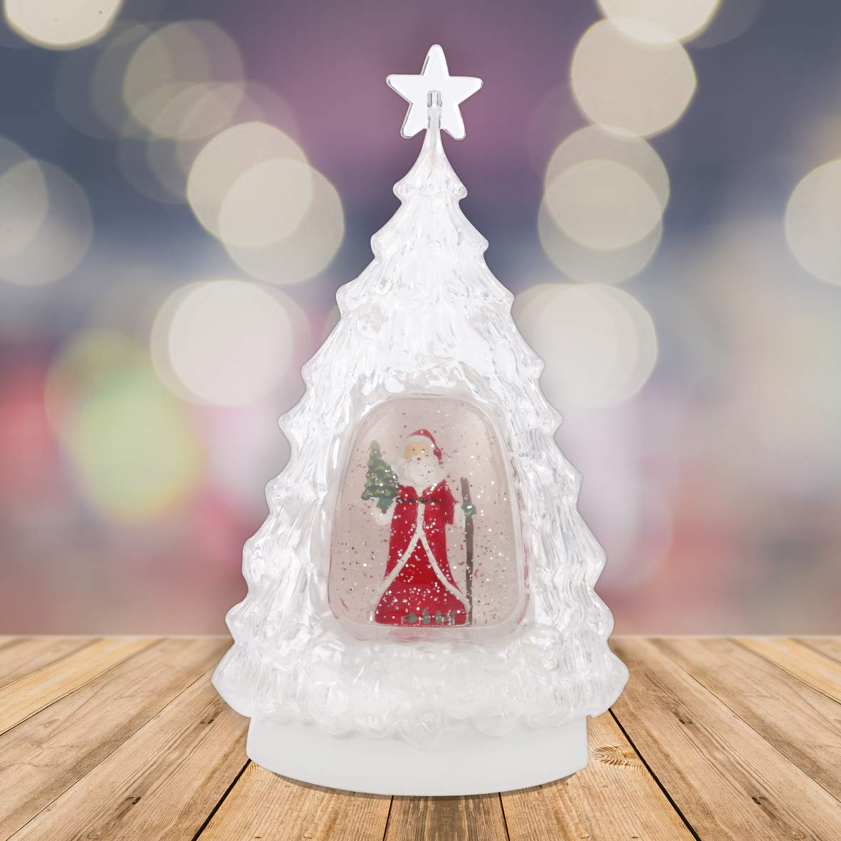 33cm LED water Christmas tree ornament with Santa and snowman