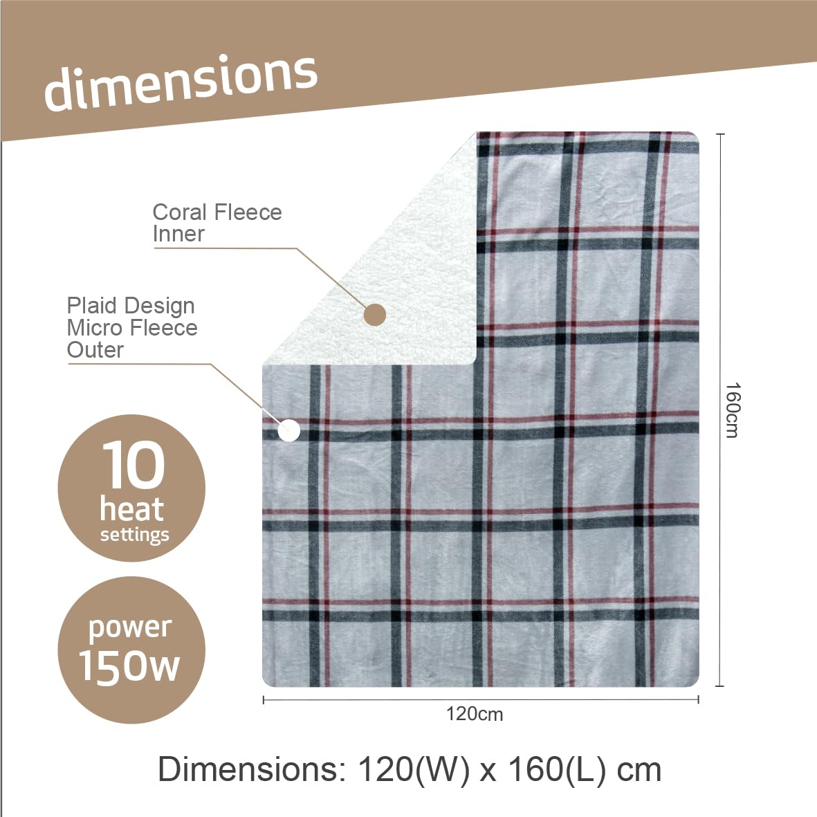 Bauer plaid electric heated throw – 120 x 160cm