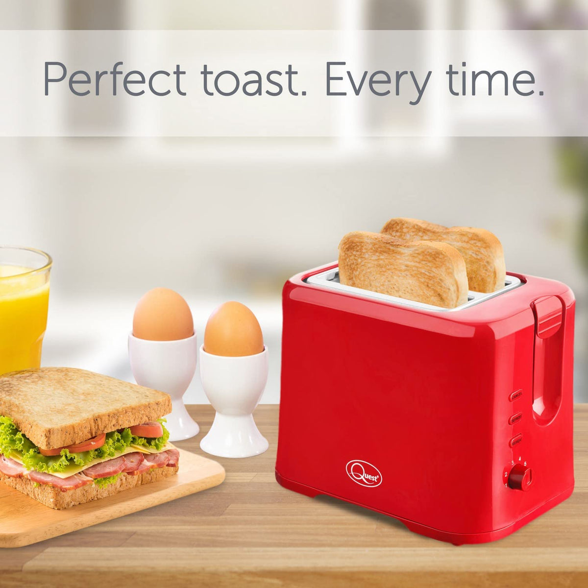 Quest red 2-slice toaster with variable browning