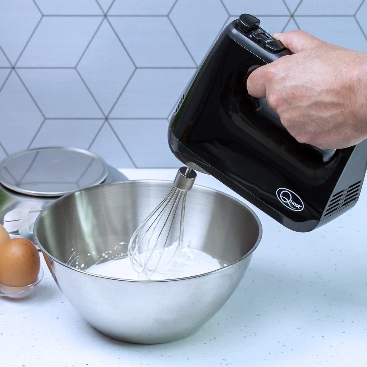 Quest black 400W hand mixer with storage case