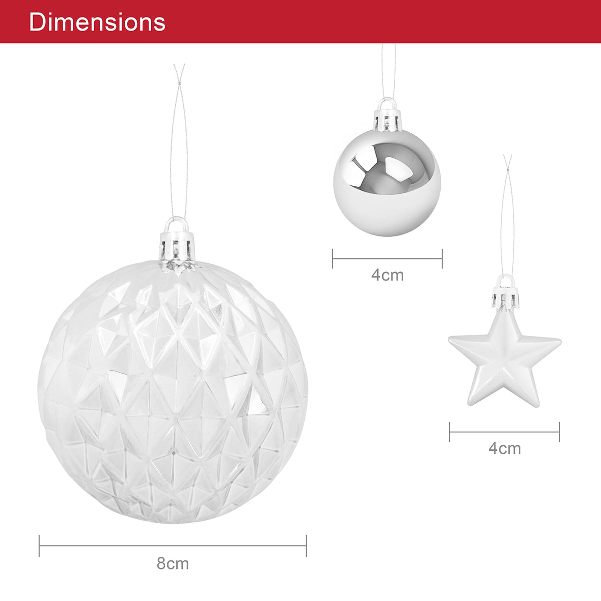 Silver shatterproof Christmas baubles set of 50 mixed sizes