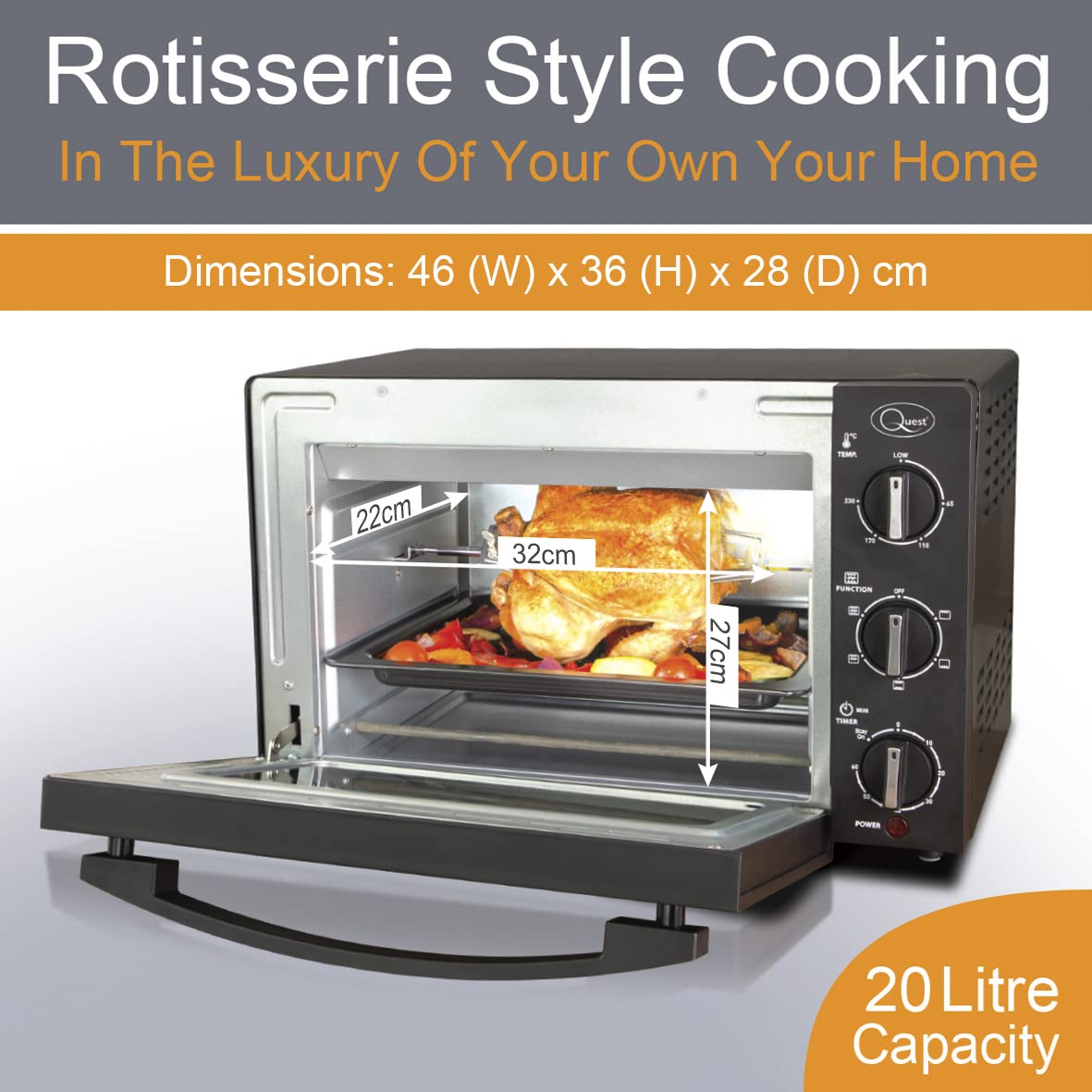 Quest 20L mini countertop oven with rotisserie