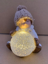 Ceramic Boy with Light Up Snowball & Woolly Hat