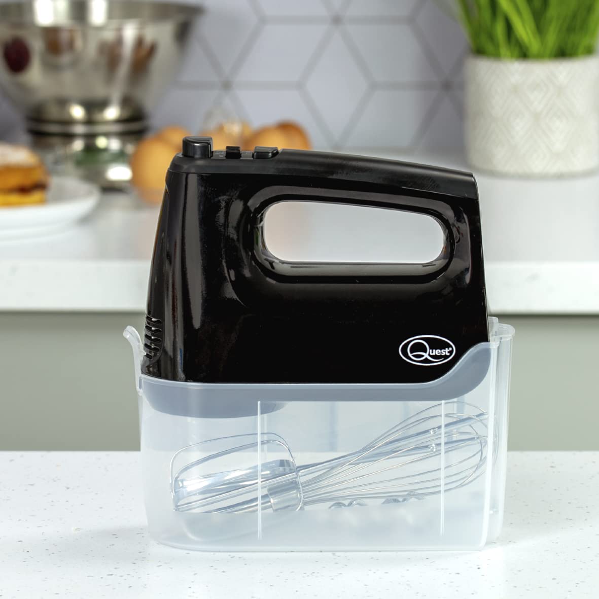 Quest black 400W hand mixer with storage case