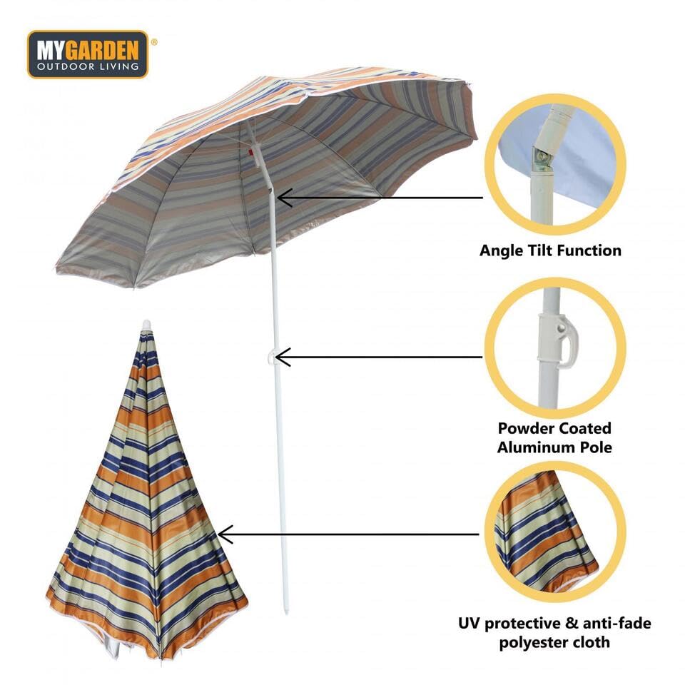 My Garden 1.8m tilting patio parasol – orange and blue stripe