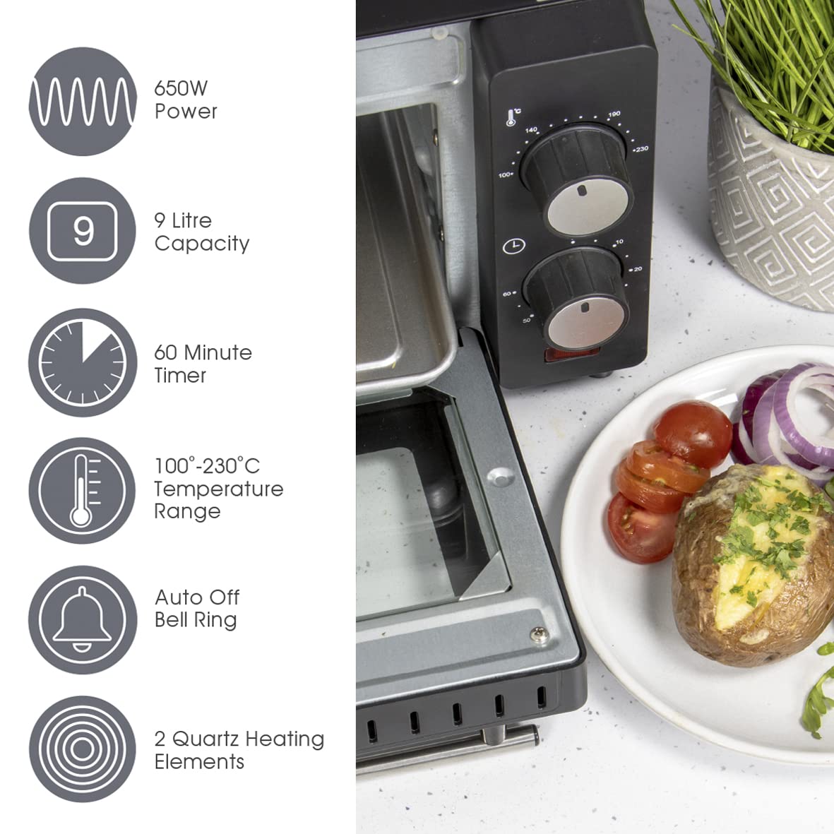 Quest black compact 9L mini oven