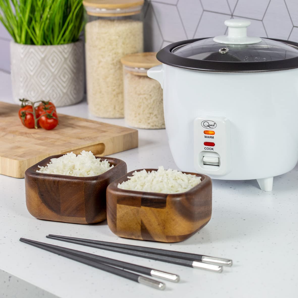 Quest compact rice cooker with cook and warm indicators