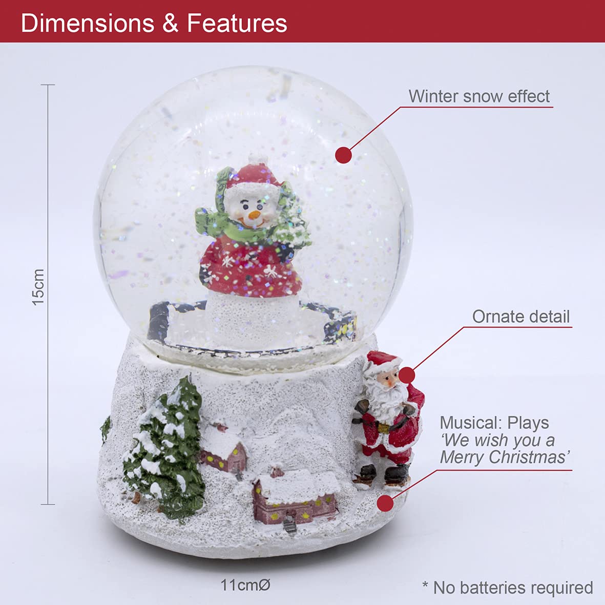 15cm musical snowman Christmas snow globe – wind-up