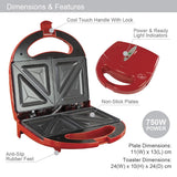 Quest red 750W 2-slice sandwich toastie maker