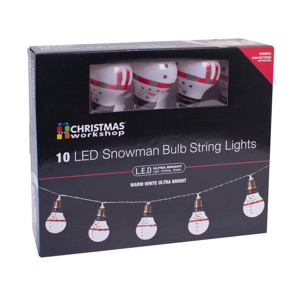 10 warm white LED snowman bulb string lights