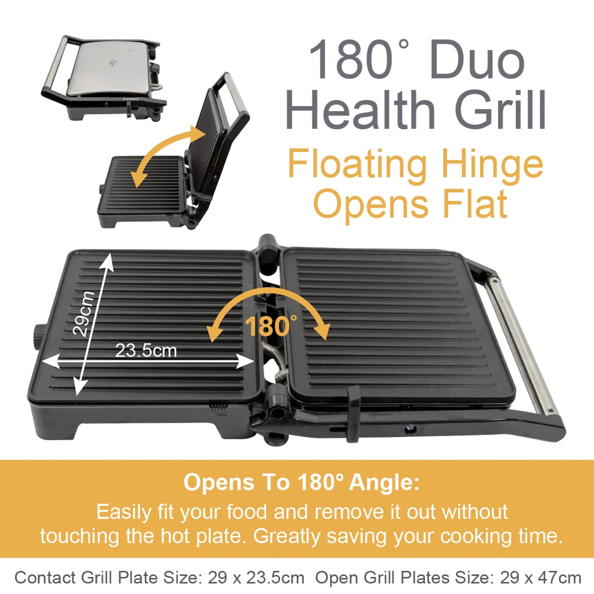 Quest 2000W 180 degree health grill and panini press