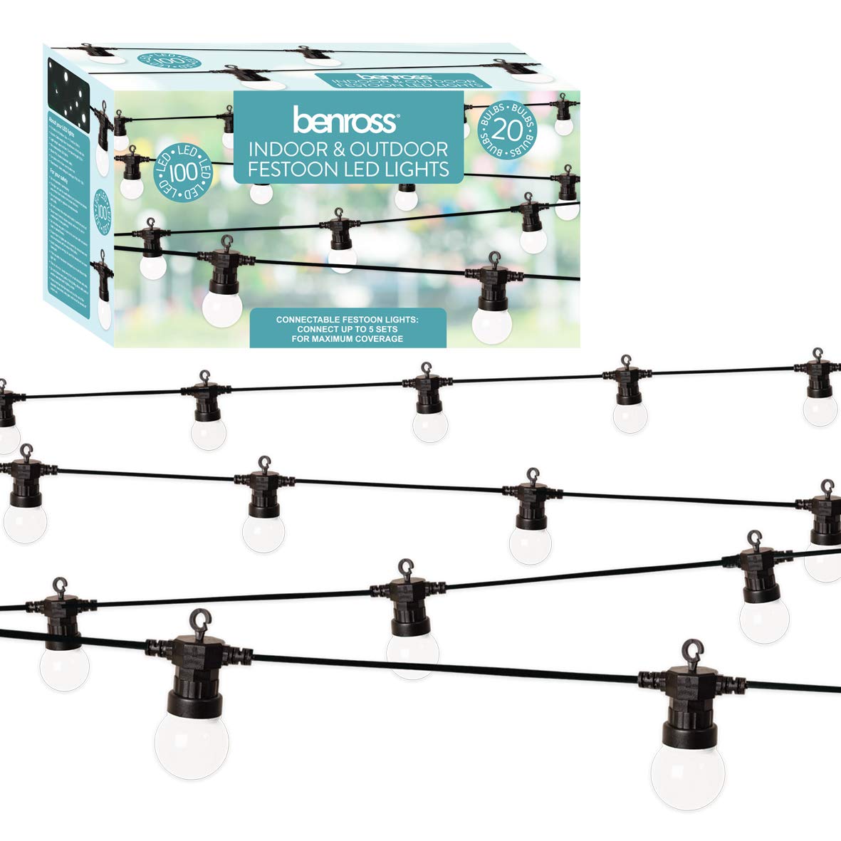 20 warm white retro LED festoon string lights – 9.5m