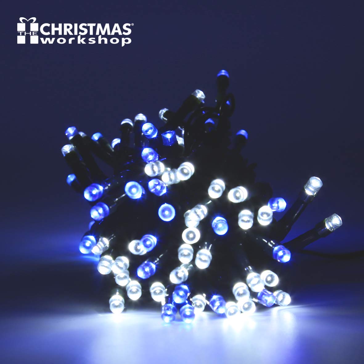 100 blue and warm white LED chaser Christmas lights – 6.9m