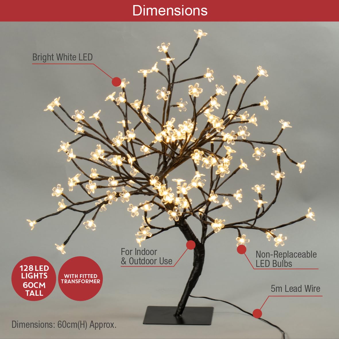 60cm warm white LED blossom tree with 128 lights