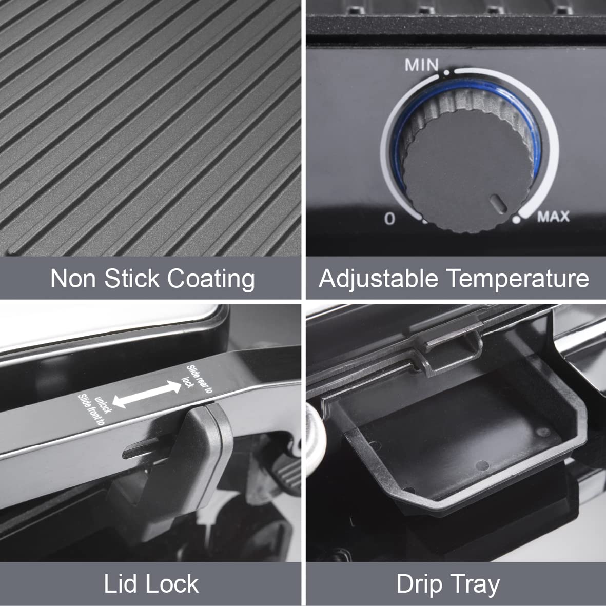 Quest 2000W 180 degree health grill and panini press
