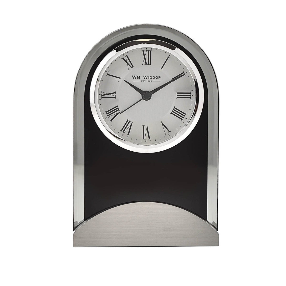 Widdop arched glass mantel clock with aluminium base