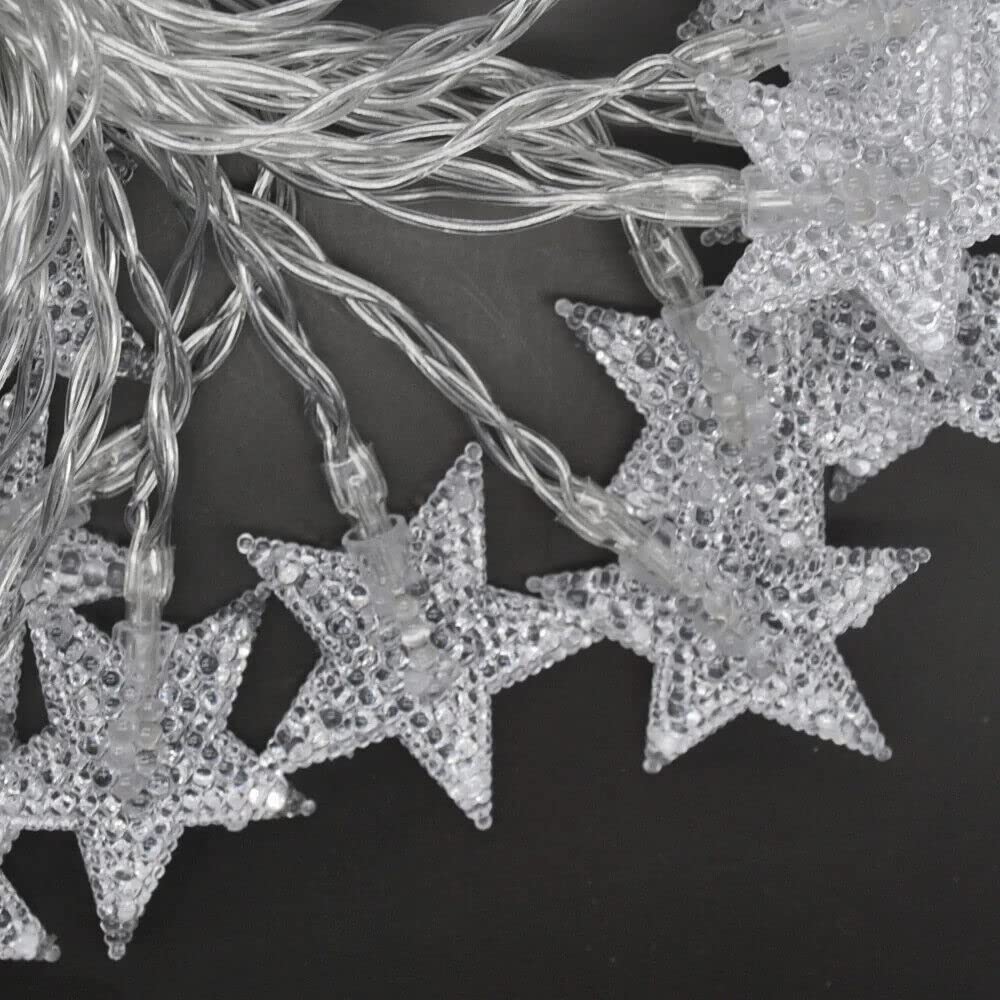 30 LED cool white battery-operated star string lights 2.7m