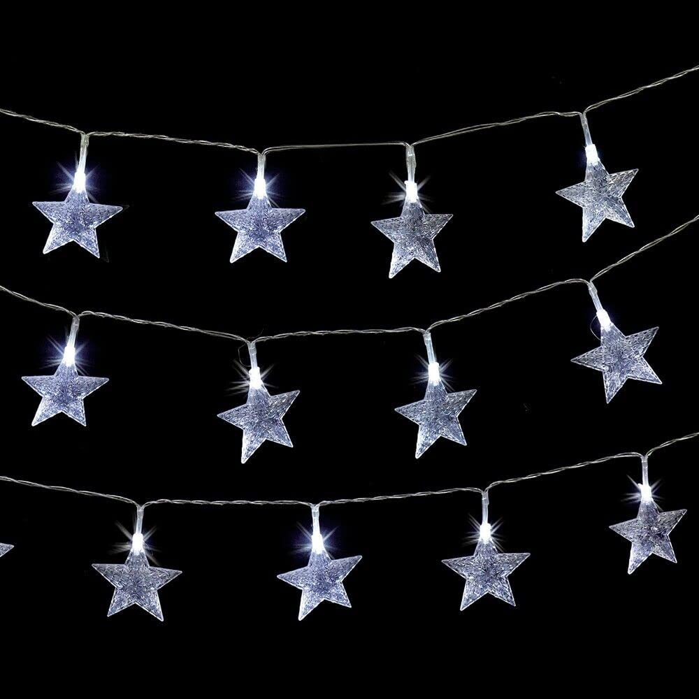 30 LED cool white battery-operated star string lights 2.7m