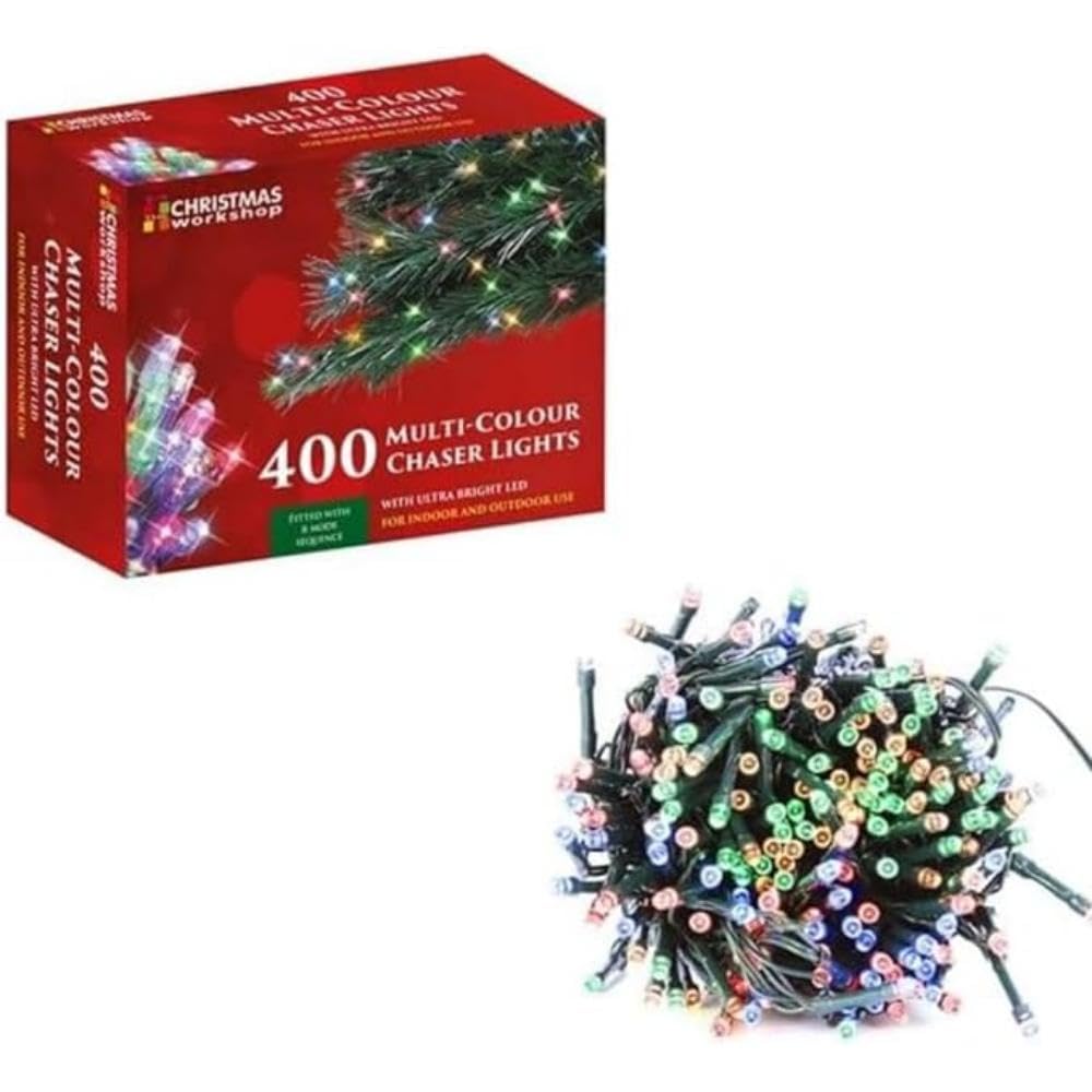 400 multi-coloured LED chaser Christmas lights – 27.9m