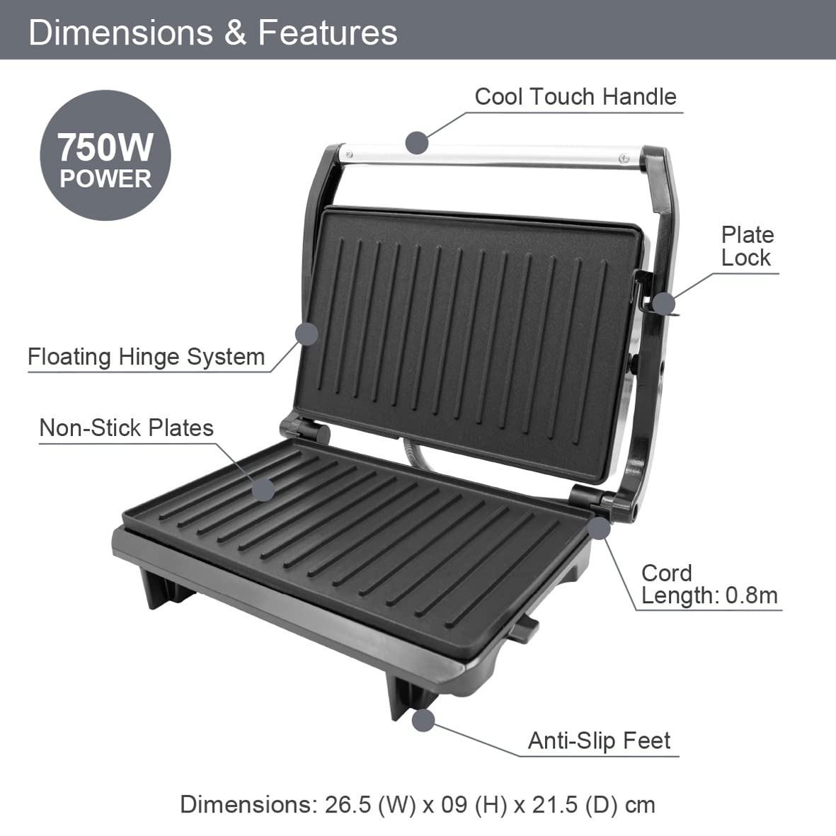 Quest stainless steel panini press and contact grill