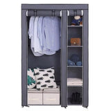 Generic Fabric Canvas Wardrobe Organizer Clothes Rail Shelves Storage Closet Double Tall (Grey), 59-60-61-62A