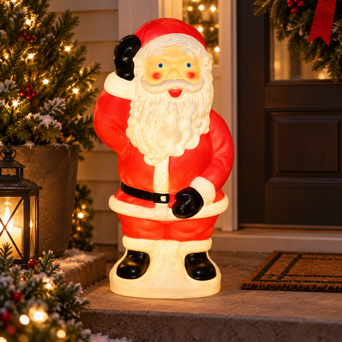 Close-up of 70cm waving Santa blow-mould Christmas decoration