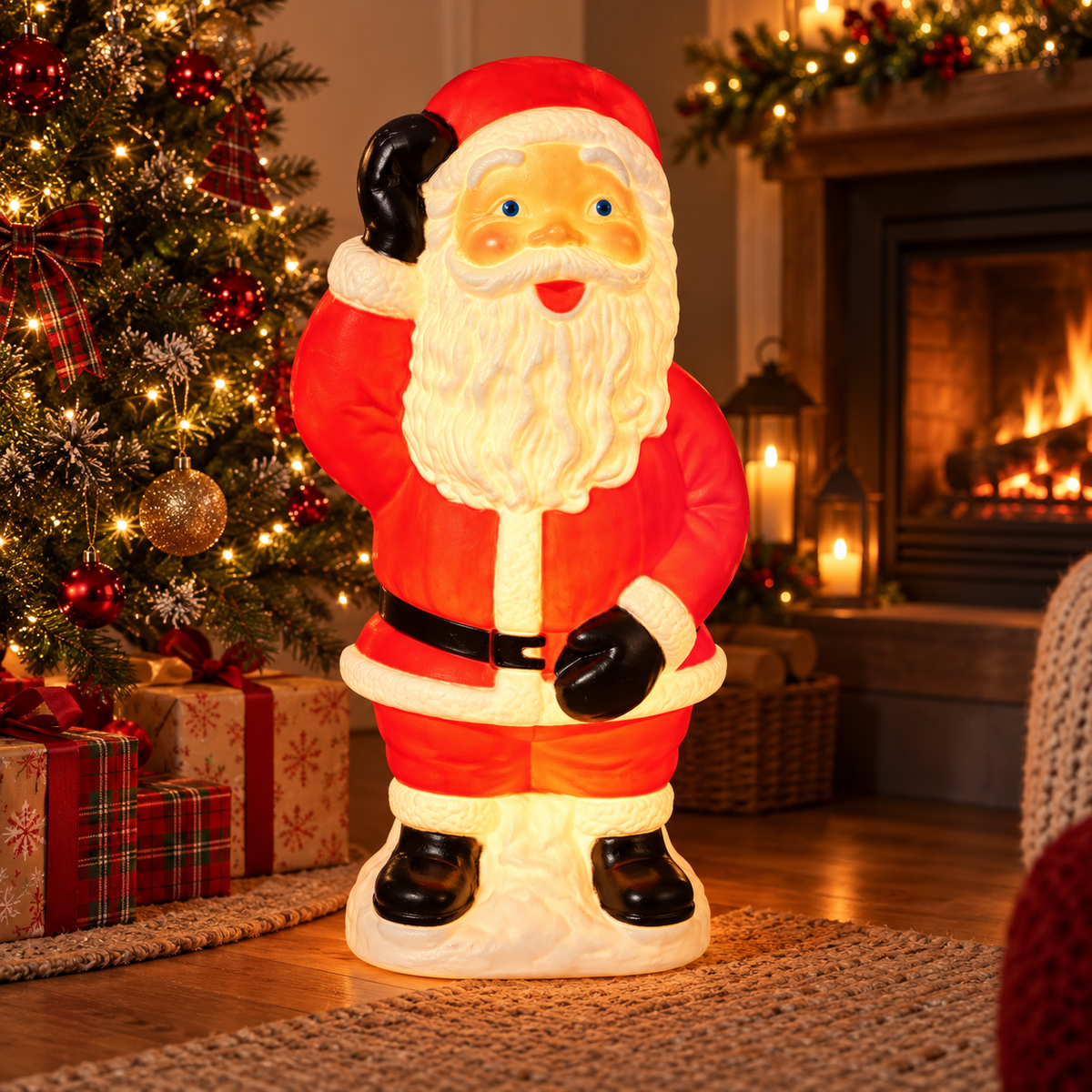 70cm waving Santa blow-mould Christmas figure in a festive home display