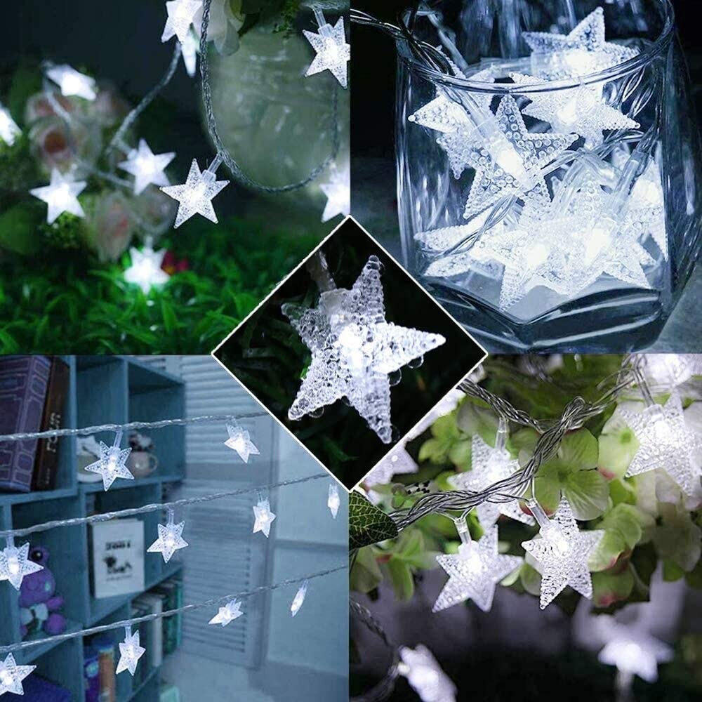 30 LED cool white battery-operated star string lights 2.7m