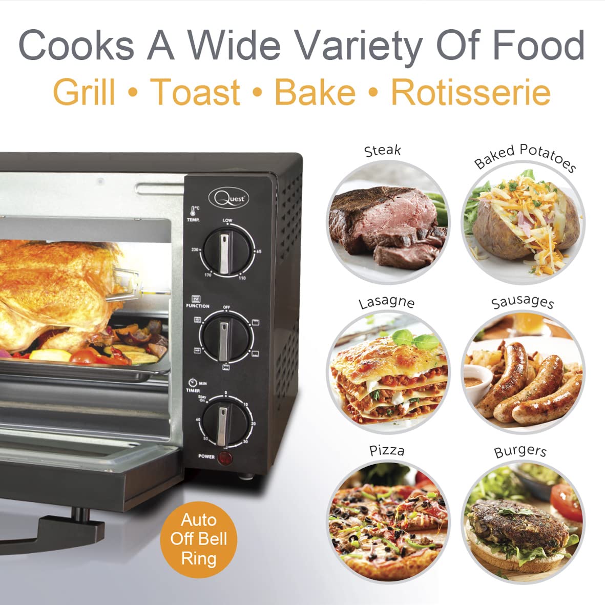 Quest 20L mini countertop oven with rotisserie