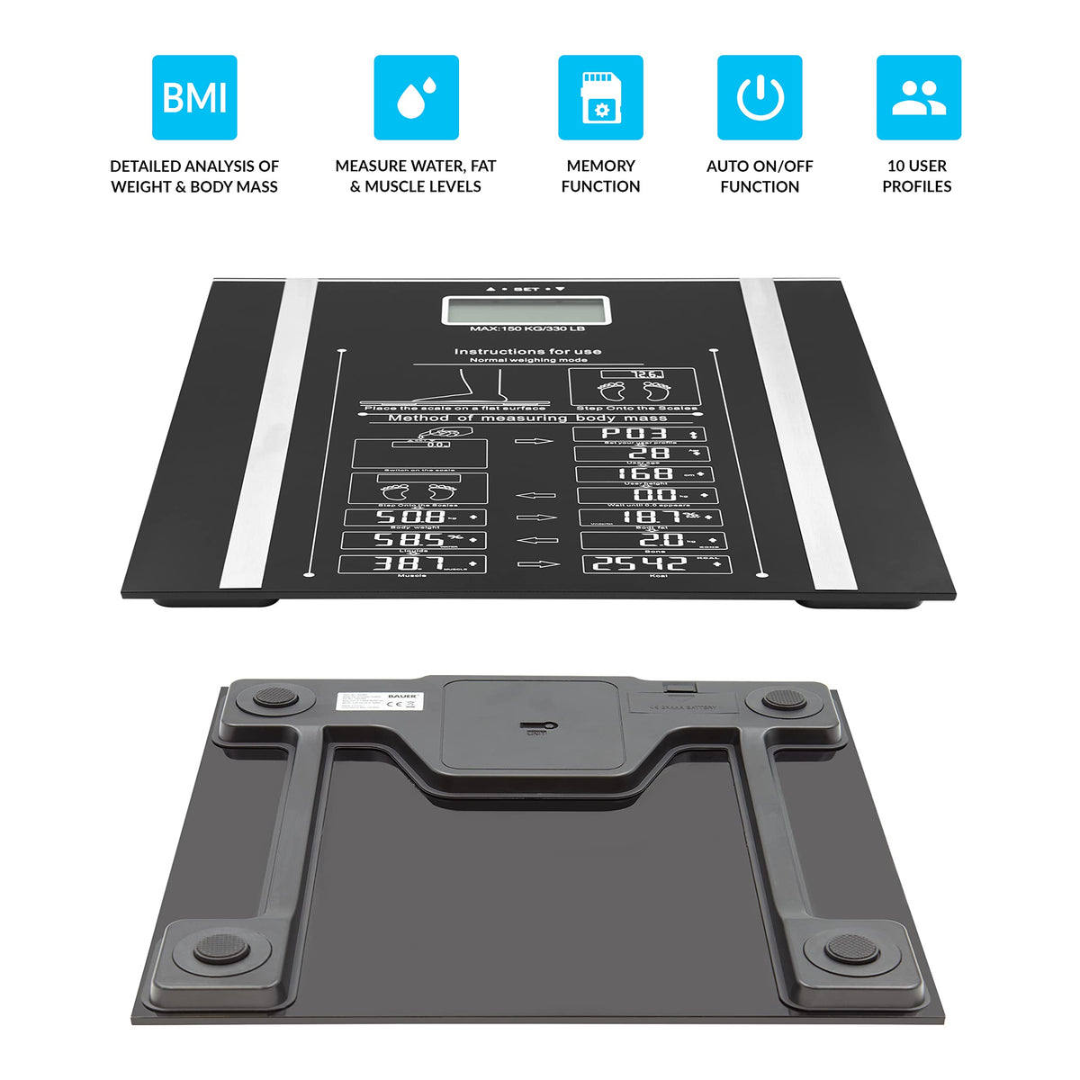 Bauer digital body analyser scales with tempered glass platform