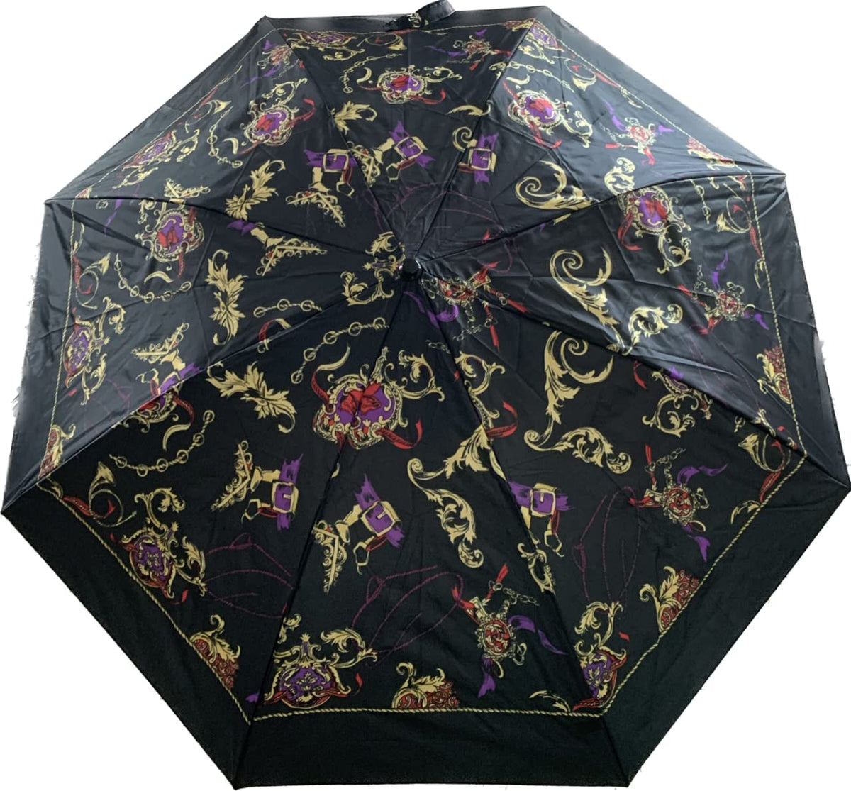 Black patterned compact telescopic umbrella with cover
