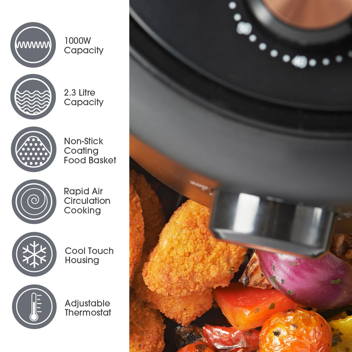 2.3L Air Fryer 1000W with Non-Stick Basket & 60 Minute Timer - Quest