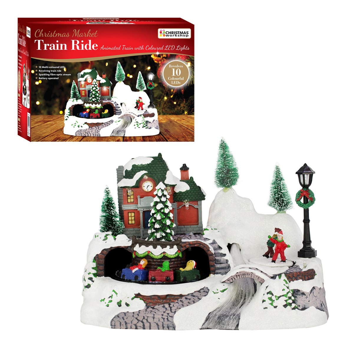 Animated LED Christmas village with train and ice skaters