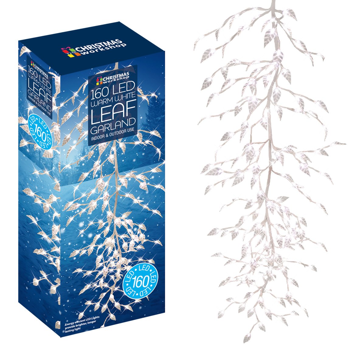 160 warm white LED leaf garland branch light