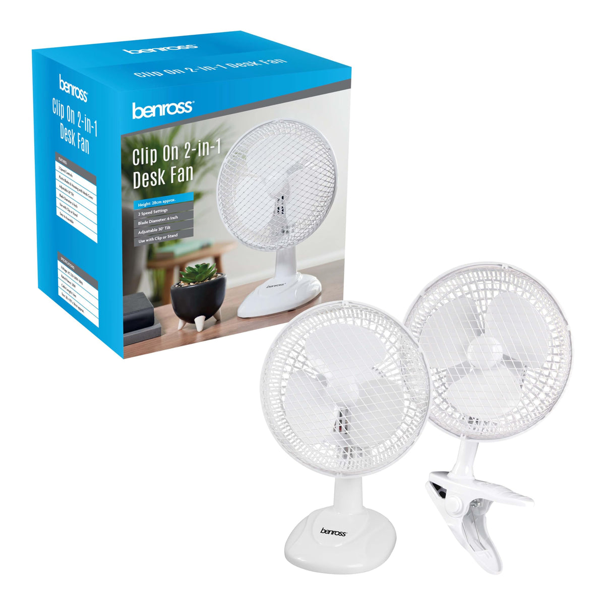 Benross 6in 2-in-1 desk and clip fan