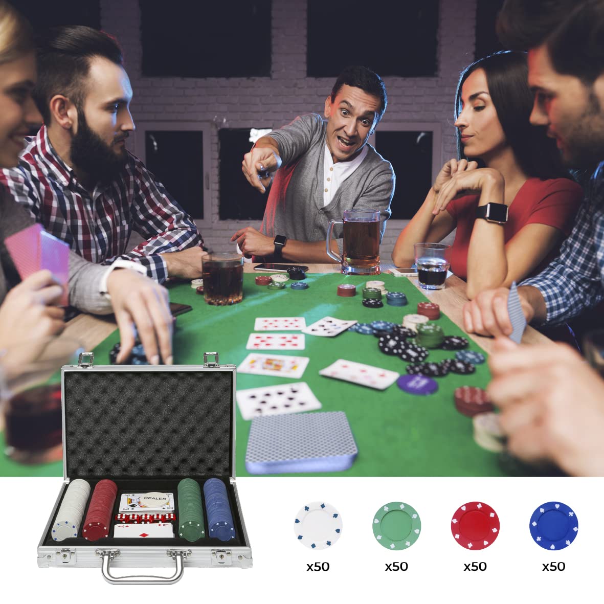 Global Gizmos 200-piece poker set with chips cards dice and aluminium case