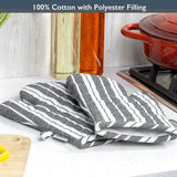 Blackmoor Pair of Oven Gloves/Set of 2 Heat Resistant Cotton Kitchen Mitts for Home Cooking, BBQ, Grilling, Baking/Grey or Navy Stripe with Hanging Loop (Grey)