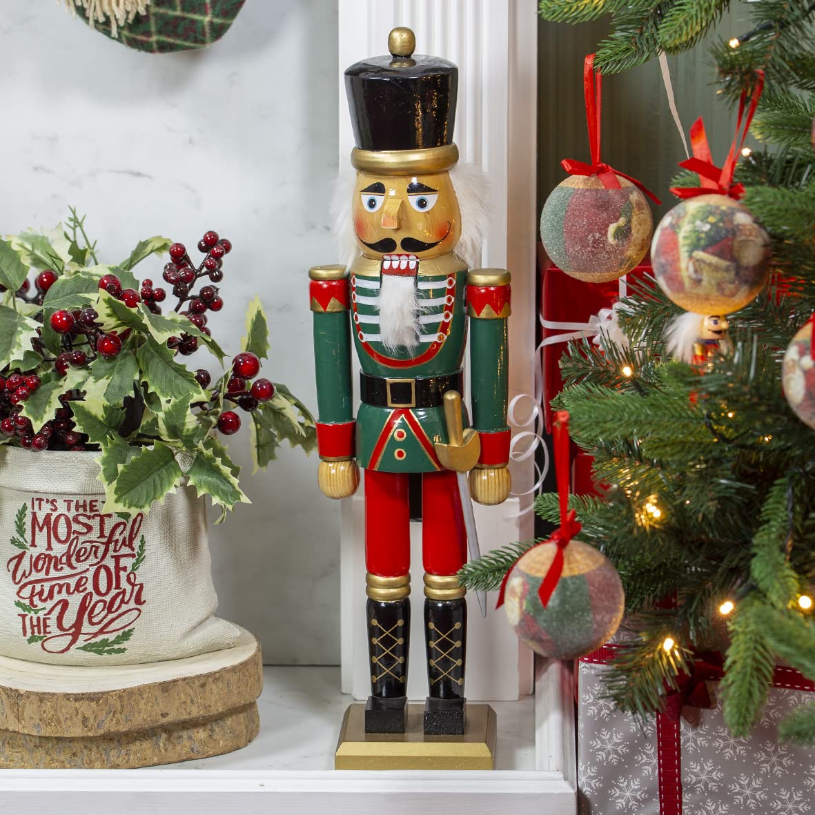 50cm red green and white wooden nutcracker soldier Christmas decoration