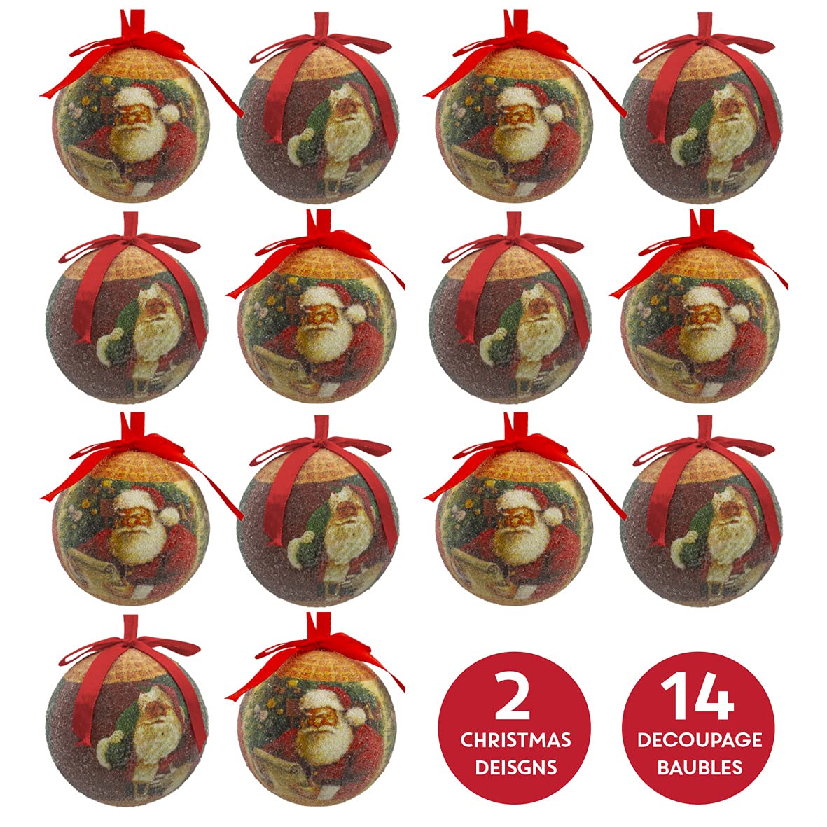 Set of 14 red and green Santa Christmas baubles