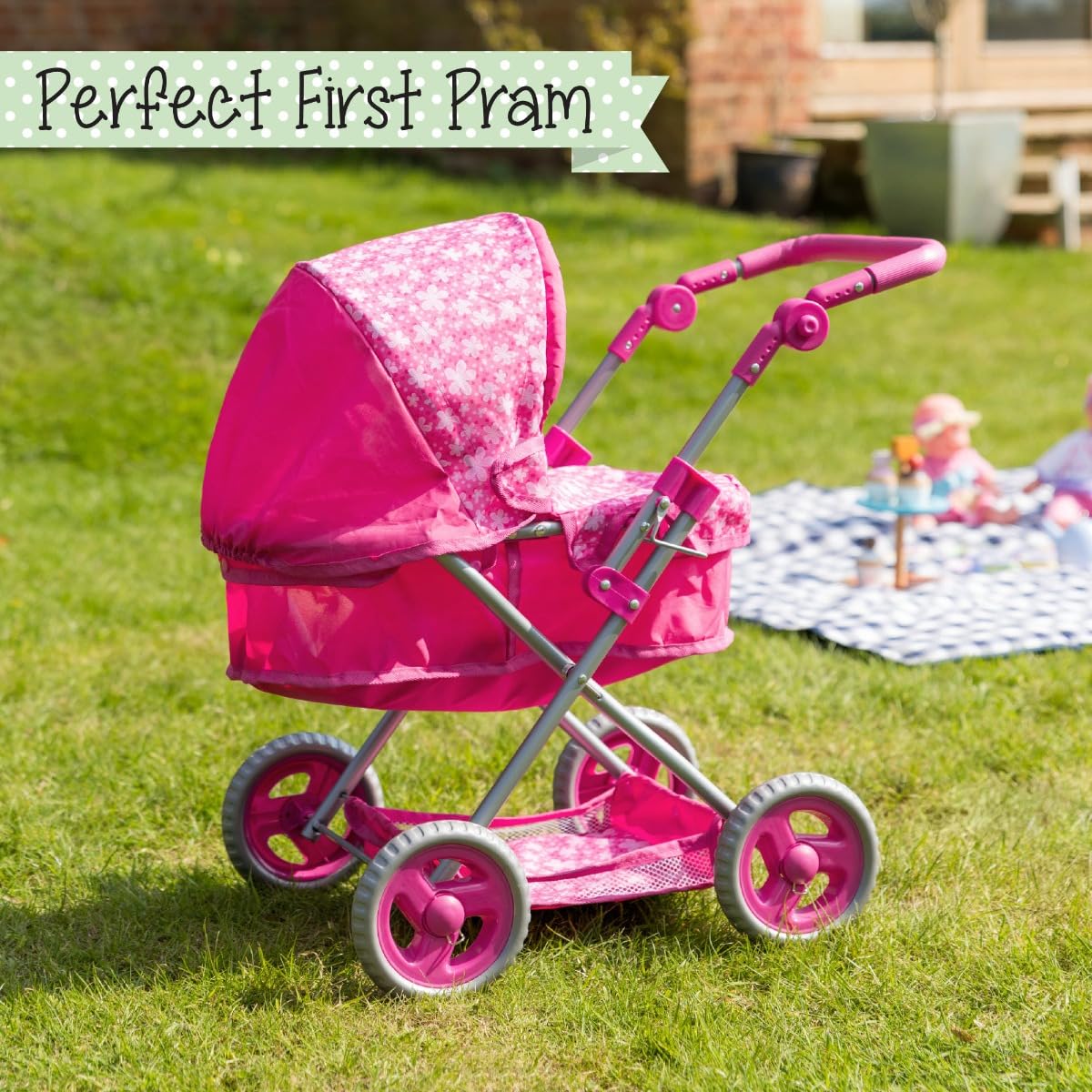 Toyrific Snuggles Deluxe Dolls Pram | Premium Dolls Stroller, Toy Pram Pushchair for Kids Girls