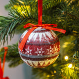 Set of 14 red and white Nordic Christmas baubles