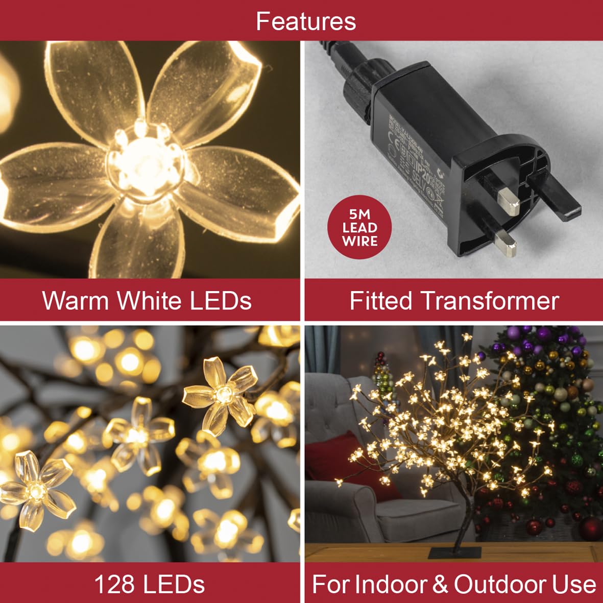60cm warm white LED blossom tree with 128 lights