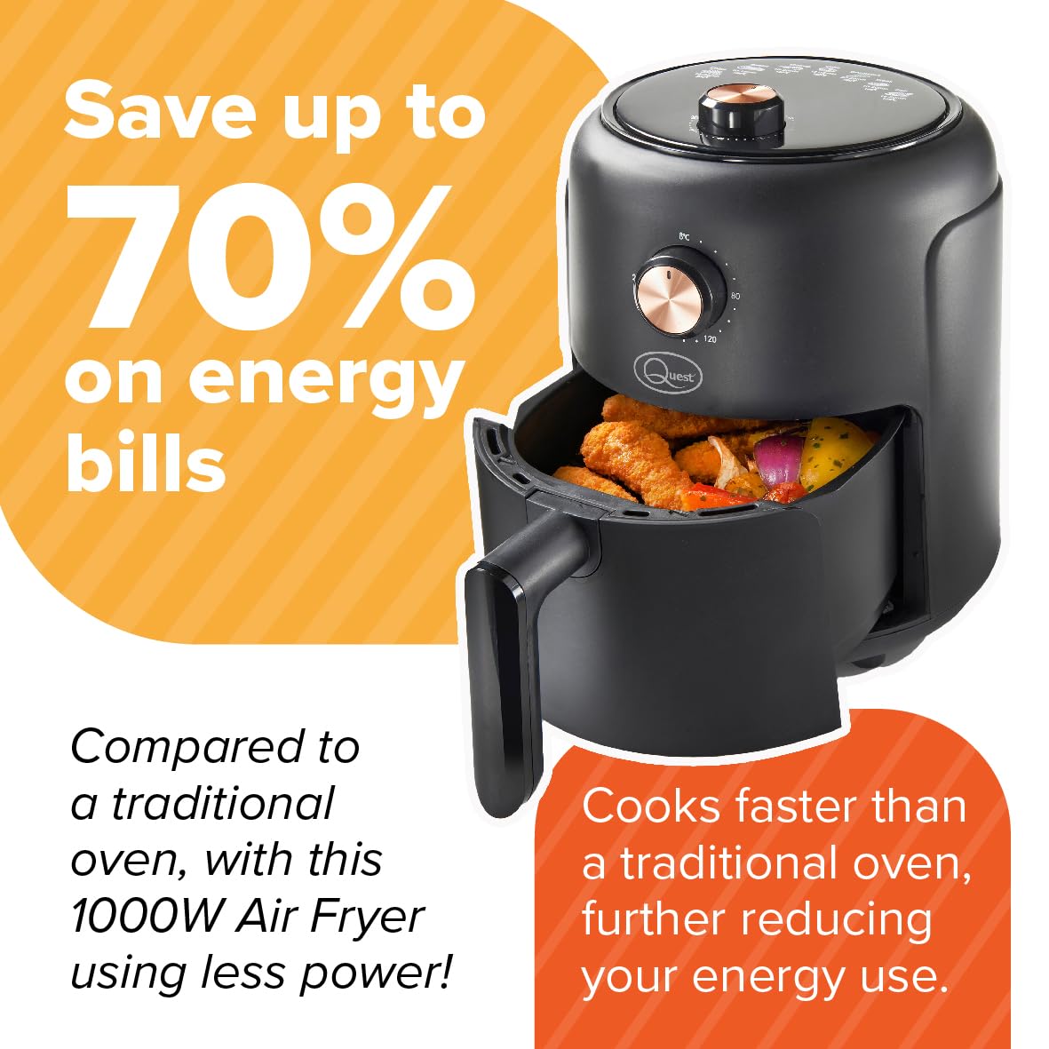 2.3L Air Fryer 1000W with Non-Stick Basket & 60 Minute Timer - Quest