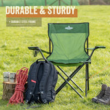 Milestone green camp chair cup holder detail