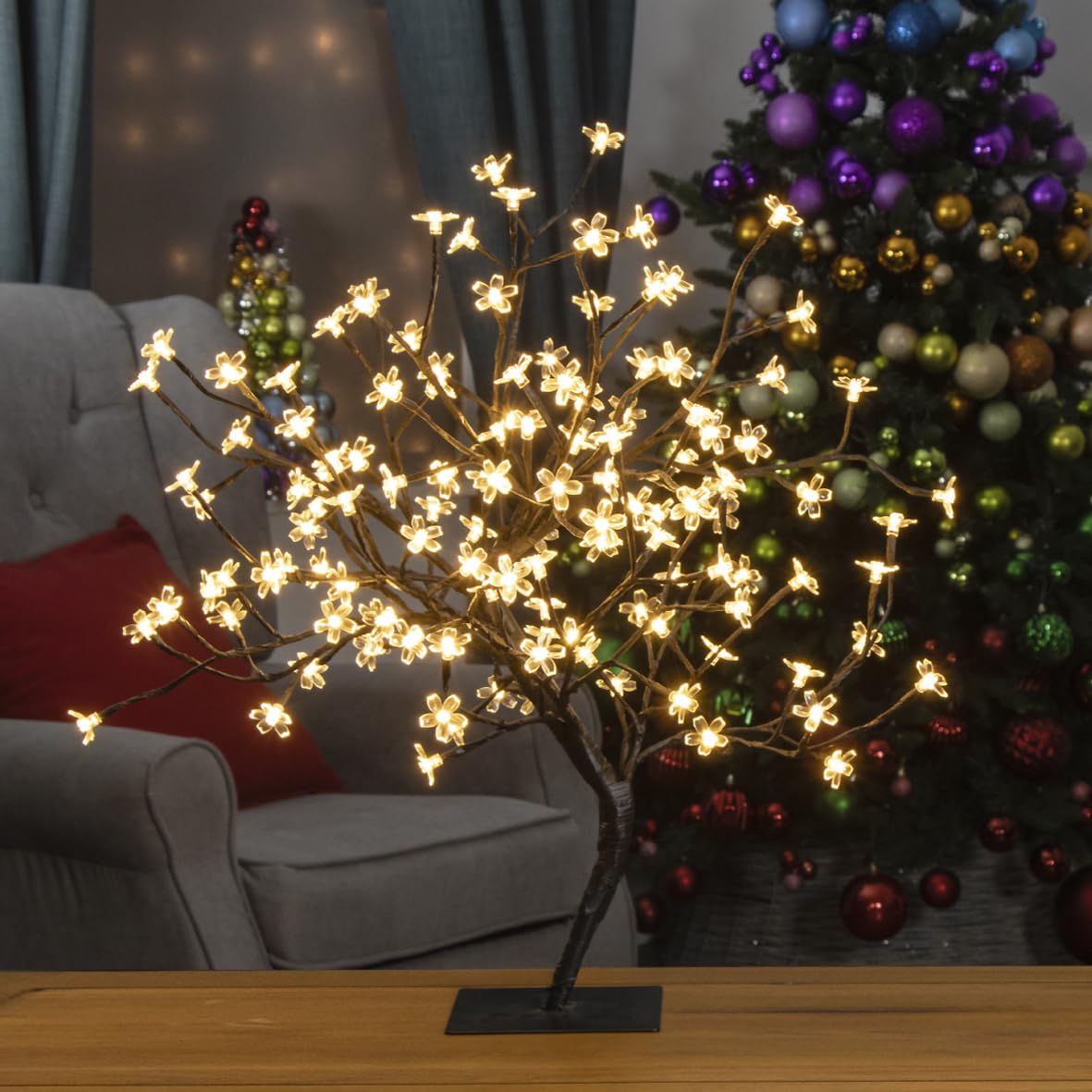 60cm warm white LED blossom tree with 128 lights