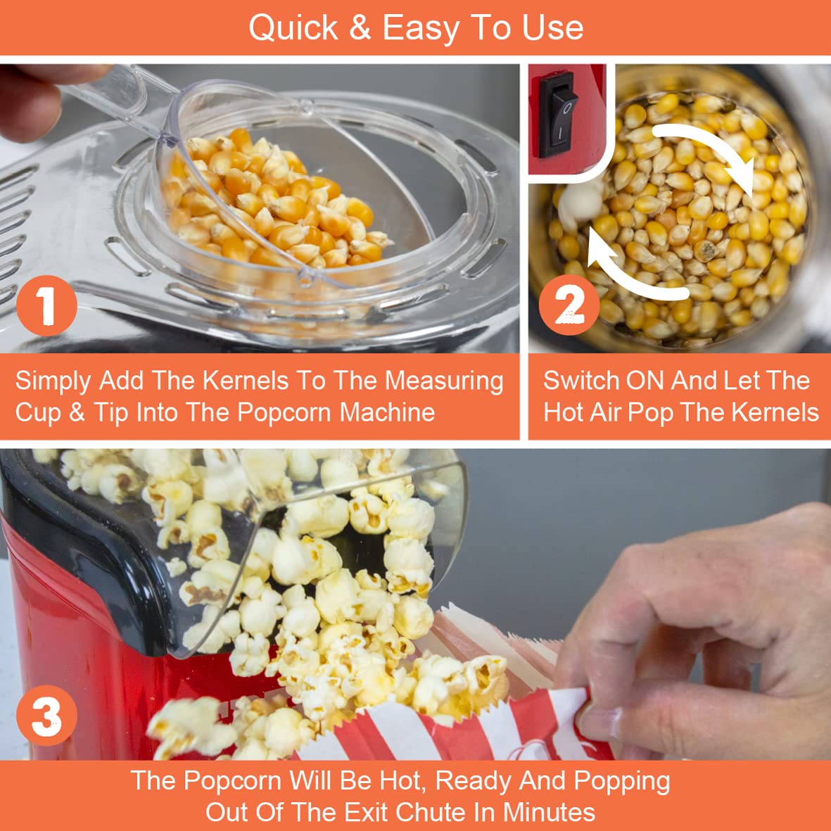 Global Gizmos red 1200W hot air popcorn maker