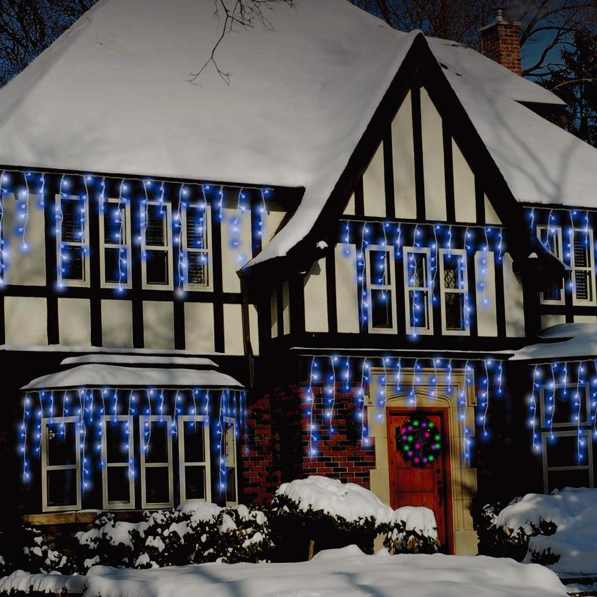 480 blue and bright white LED snowing icicle Christmas lights – 9.48m