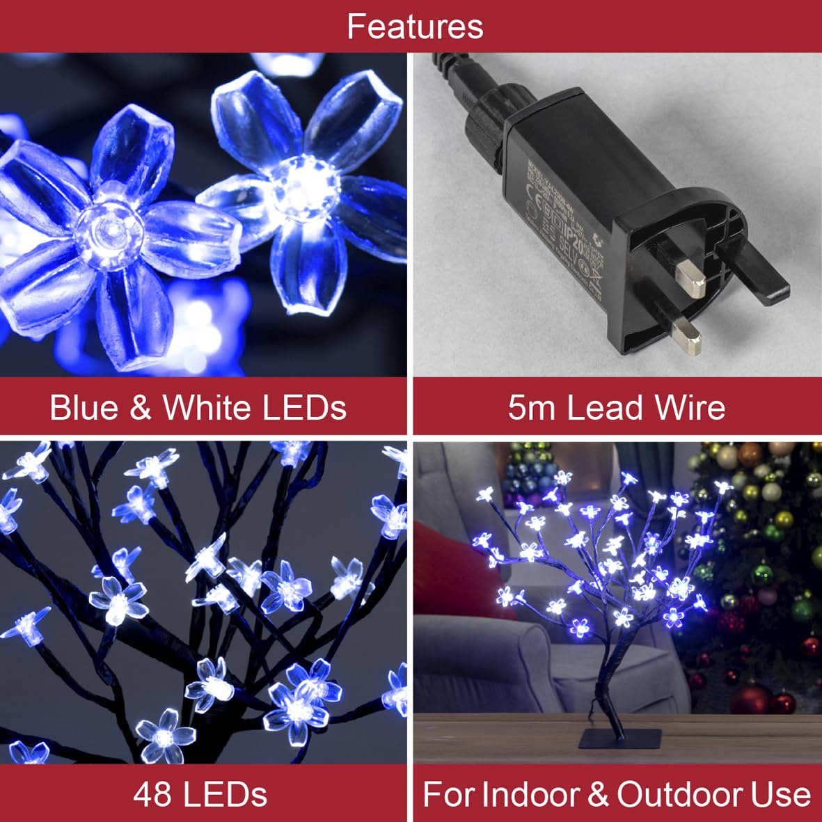 45cm blue and white LED blossom Christmas tree with 48 lights