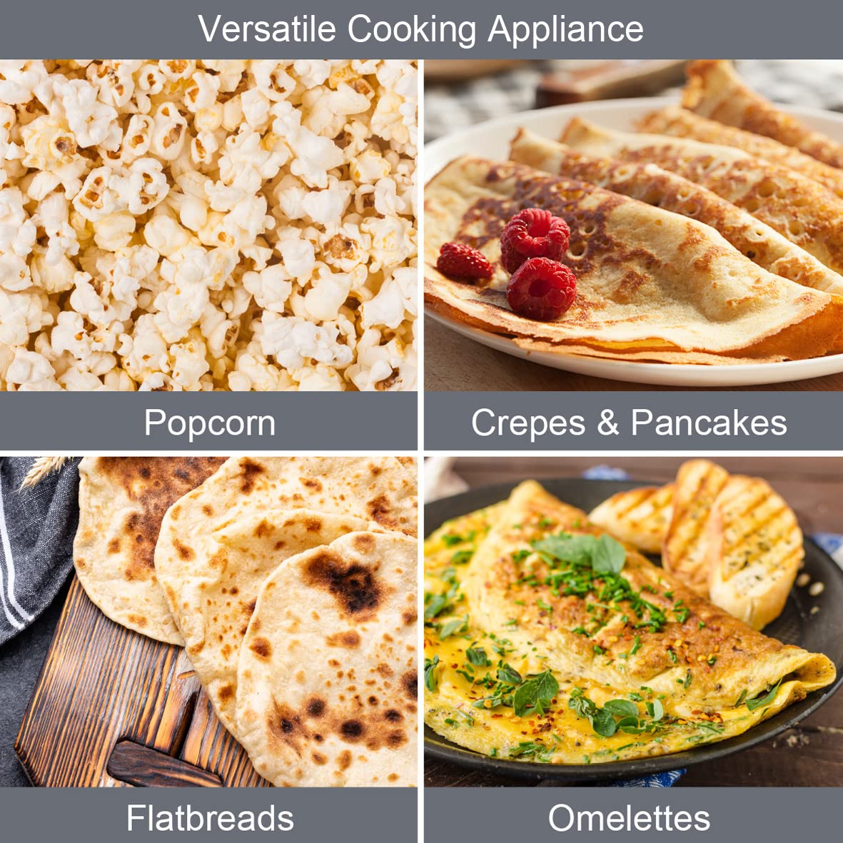 Quest 2-in-1 popcorn and crepe maker with 8 inch plate